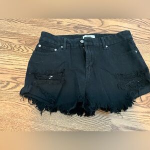 Edgy Black Frayed Denim Shorts